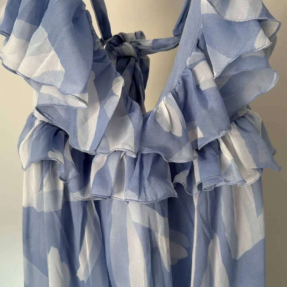 Abercrombie & Fitch Blue Ruffled Maxi Dress